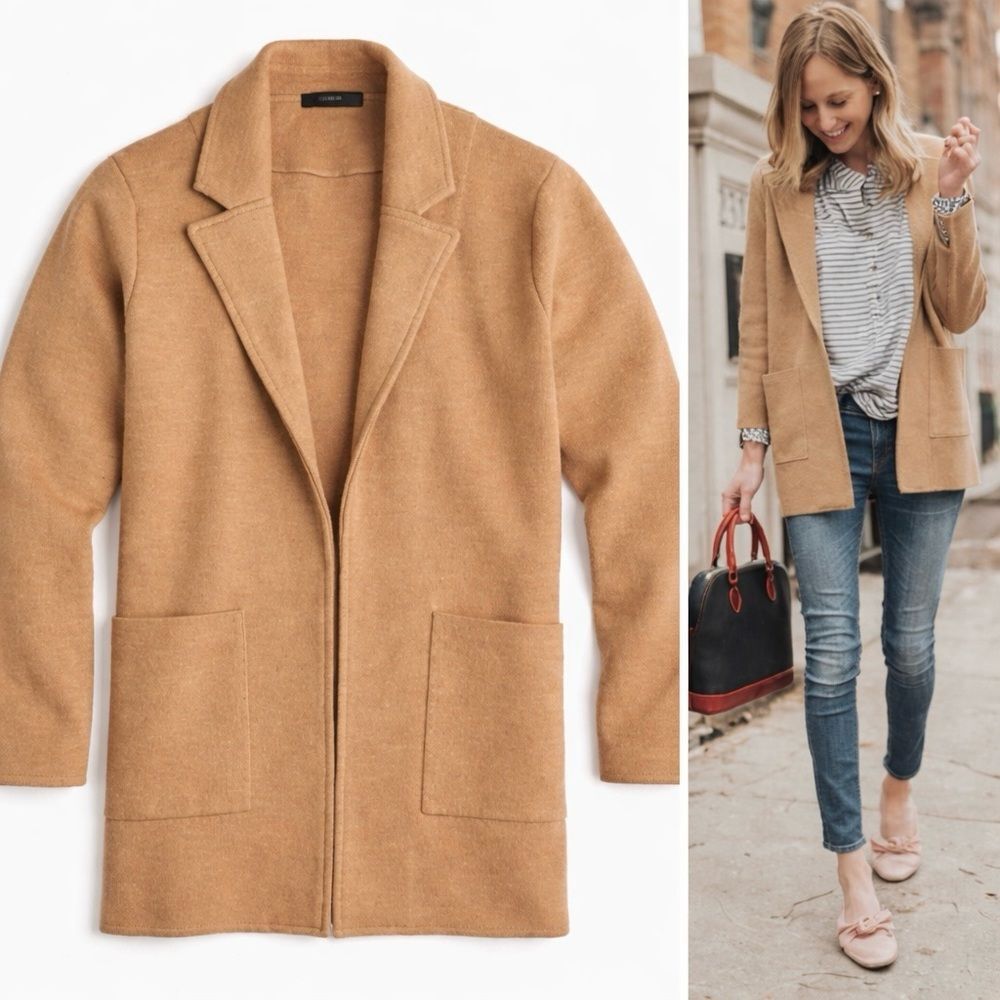 J Crew 365 Sophie Open Front Sweater Blazer Cardigan Women XS Camel Preppy Chic